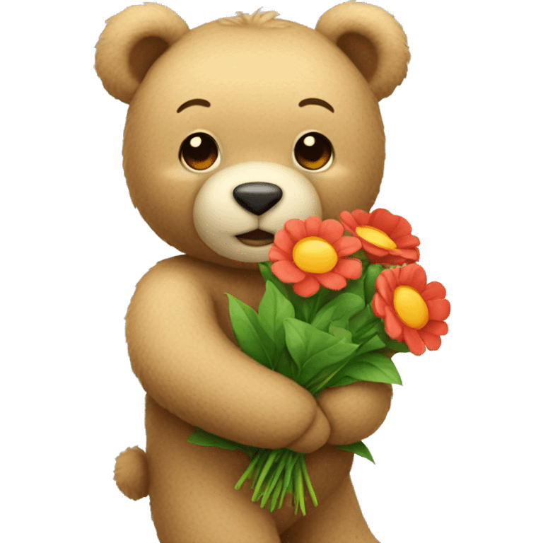 teddy bear holding flowers  emoji