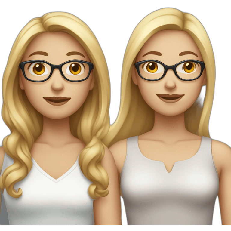 Two women. One blond. One brown hair. First woman with blond long hair, glasses and fair skin. Second woman with long brown hair and fair skin emoji