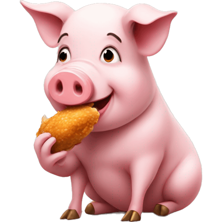 Adorable pig eating chicken  emoji