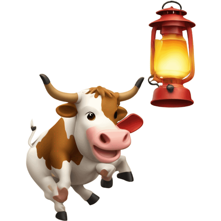 Cow kicking over a small lantern that starts a fire emoji