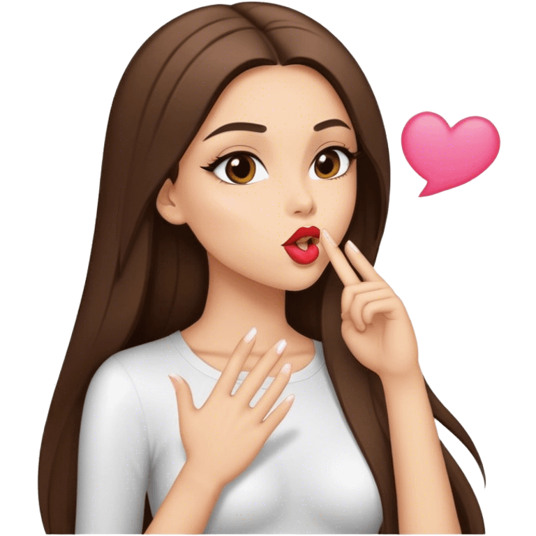 Sexy model girl with long straight brunette hair blowing kiss emoji