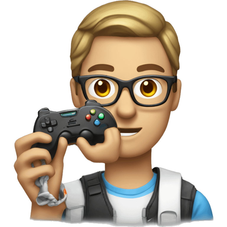 nerd guy in ponytail holding a video game controller emoji