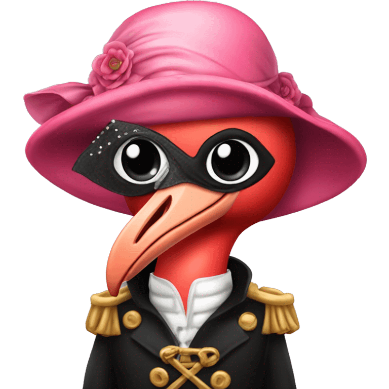 Flamingo in pirate outfit with eye patch and wedding veil emoji