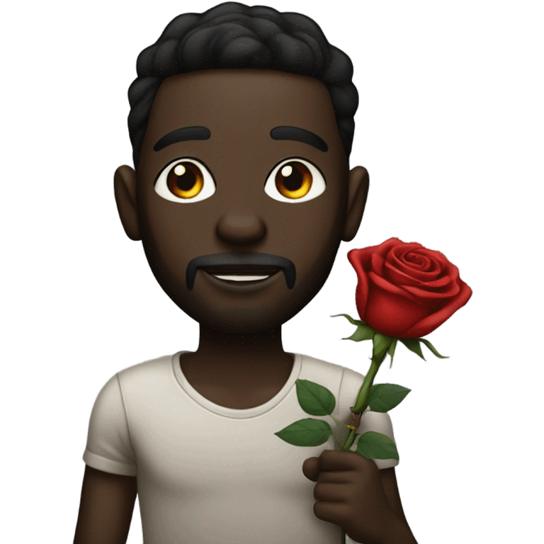 dark-skinned male with tattoos, holding a rose with his mouth emoji