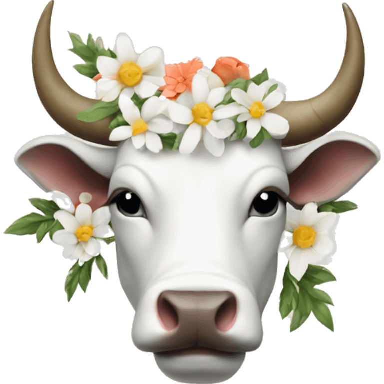 White Bull with floral horns emoji