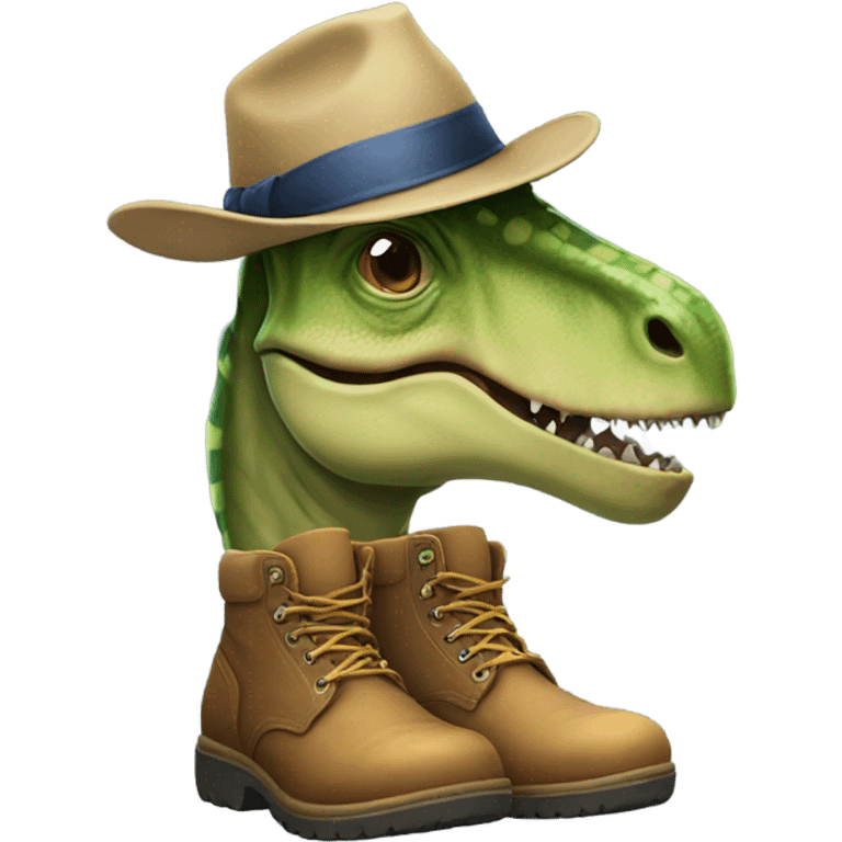 A dinosaur with a boot on its head and hats on it feet emoji