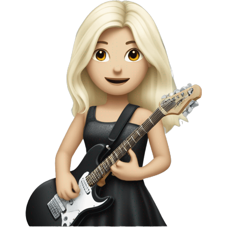 a pretty white blonde hair girl playing a black electric guitar emoji