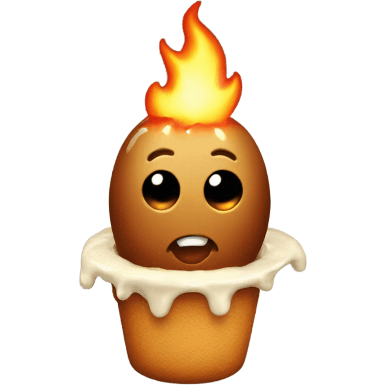 pudding with fire and explode on its head emoji