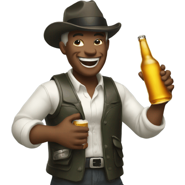 Laughing gangster with beer bottle emoji