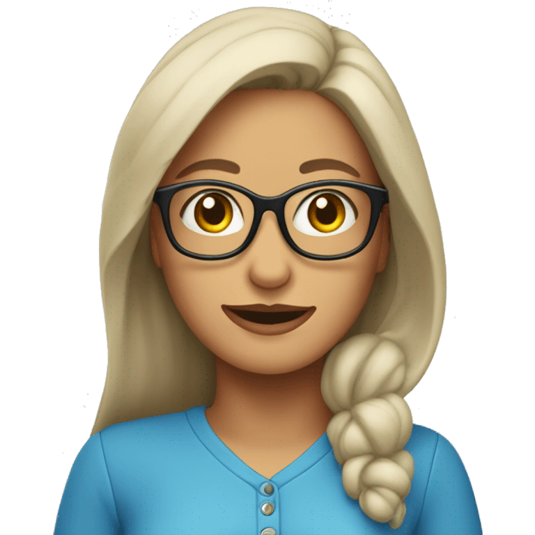 Mujer pelirroja con lentes y blusa azul muy feliz emoji