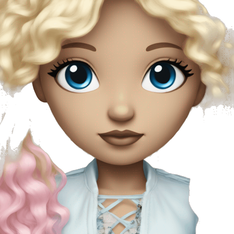 ocean blue doll eyes, blonde hair, feminine, pink, girl, angelic emoji