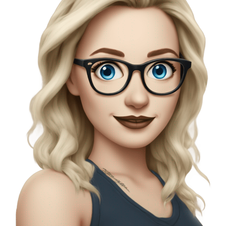 Hyper Realistic Balayage pale beautiful tattooed woman with glasses and blue eyes happy  emoji