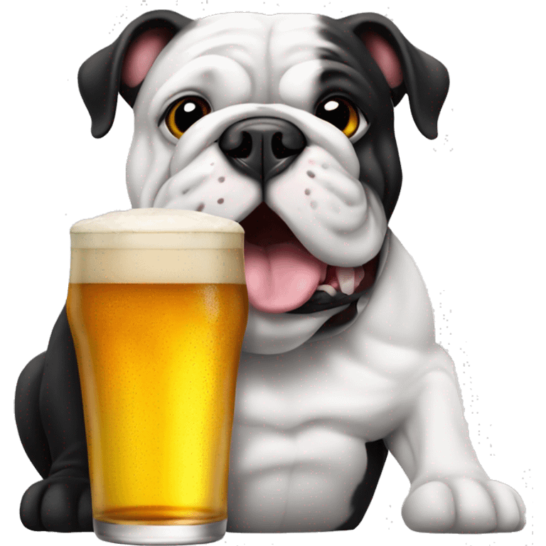 Black and white bulldog with pint of lager emoji