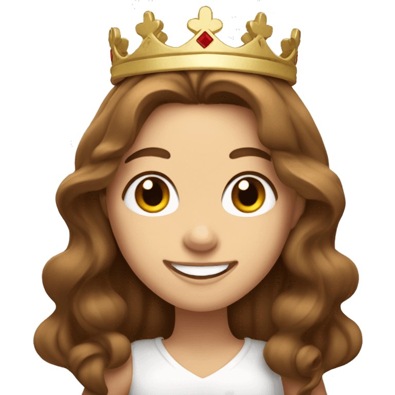 a white girl with brown wavy long hair, brown eyes and smiling wearing a crown, holding thumbs up emoji