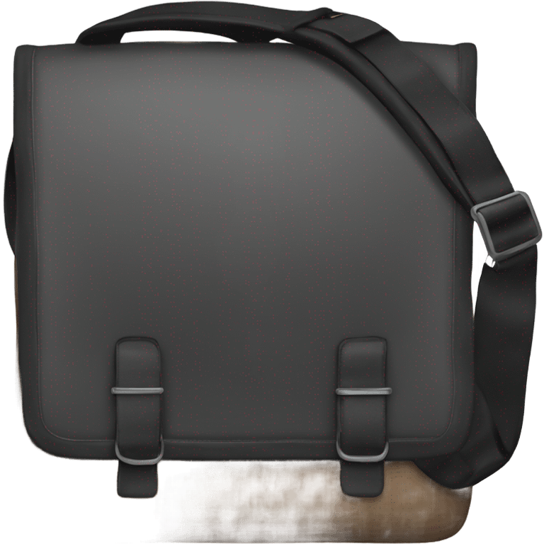 Black men’s messenger bag emoji, minimalist style, simple rectangular shape, adjustable strap, no details or logos, transparent background. emoji