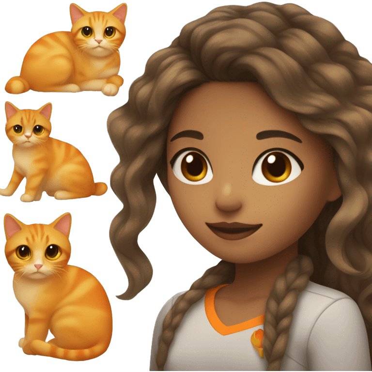 Hispanic girl with blonde balayage and brown eyes holding an orange cat emoji