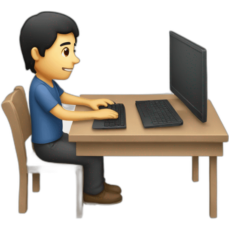 man with black hair working on laptop front view emoji