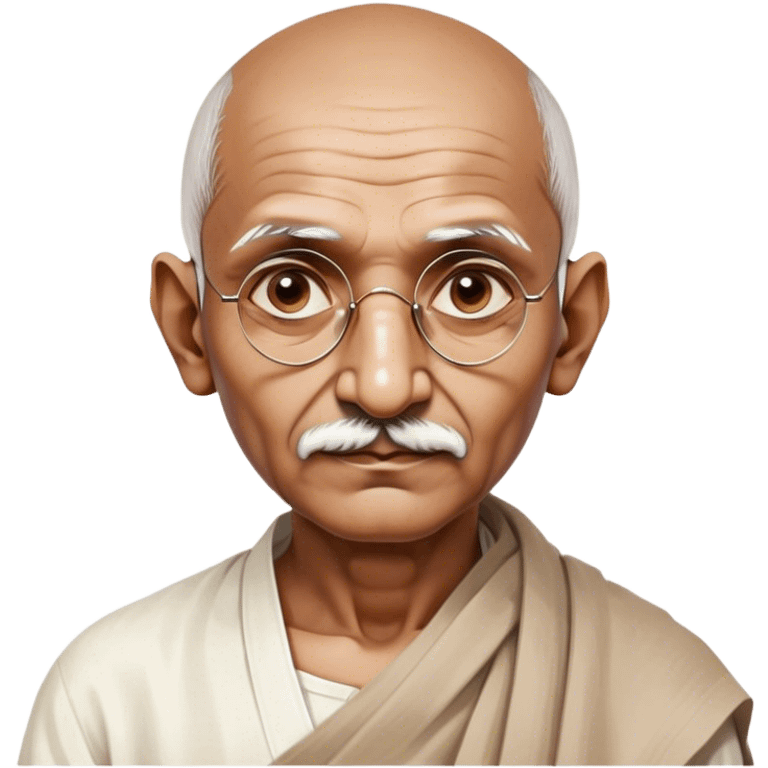 Cinematic Realistic Mahatma Gandhi Portrait Emoji, depicted as a humble, wise leader in simple attire with a serene determined expression, rendered with soft textures and warm natural lighting that captures his peaceful yet resolute spirit. emoji