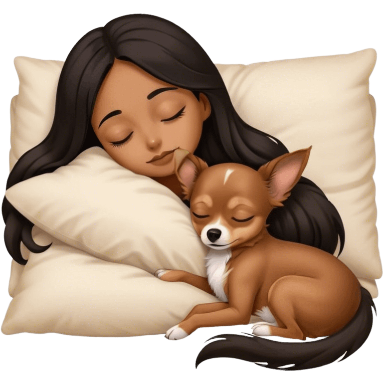 Chihuahua Long Hair Brown with sleeping girl black hair emoji