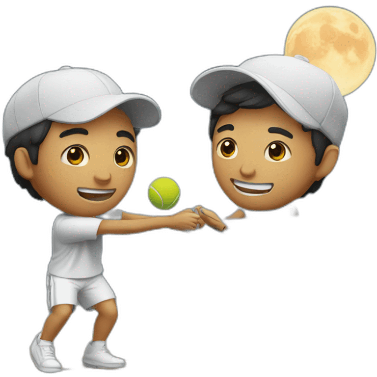 Asian man and Mexican man playing tennis under the moonloght emoji