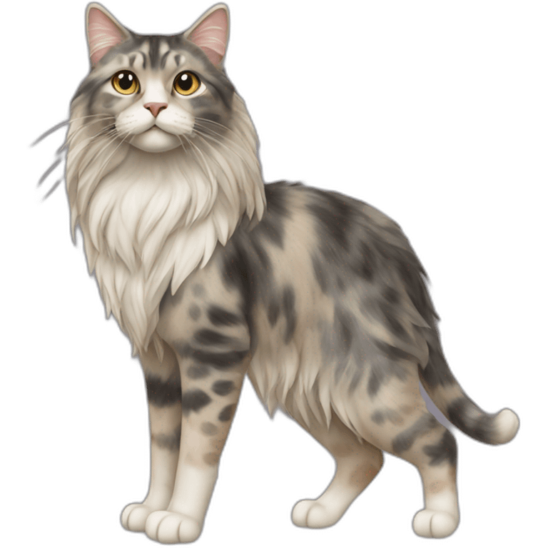 Full body Mottled coloured cat long hair 3 legs full body emoji