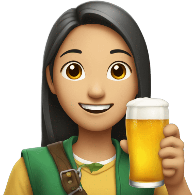 Asian girl with elf ears drinks beer emoji