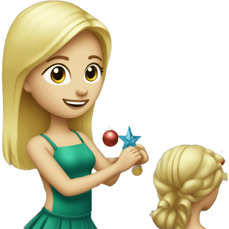 Blond Girl decorating a Christmas tree emoji