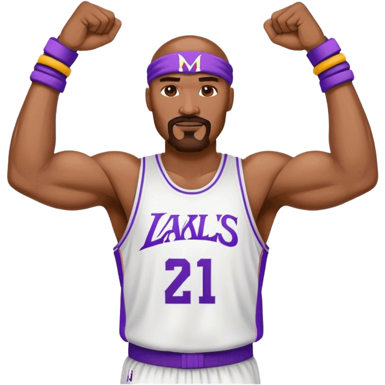 Karl Malone style basketball player with two large wristbands, goatee, and large muscles.  emoji