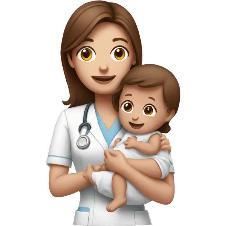 Brown haired nurse holding a baby emoji