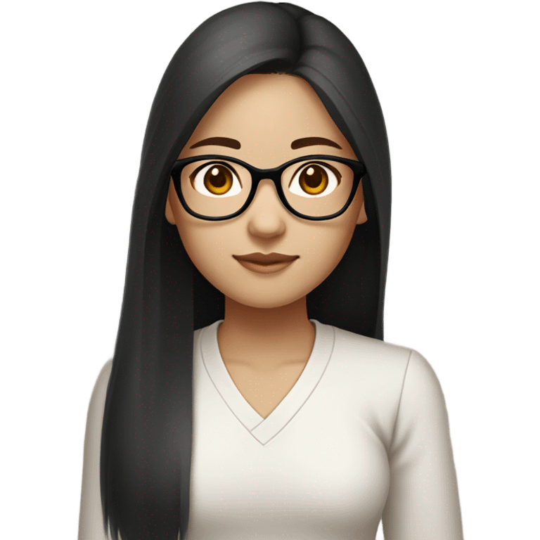 a medium skin tone korean girl with black straight long hair and clear round glasses emoji