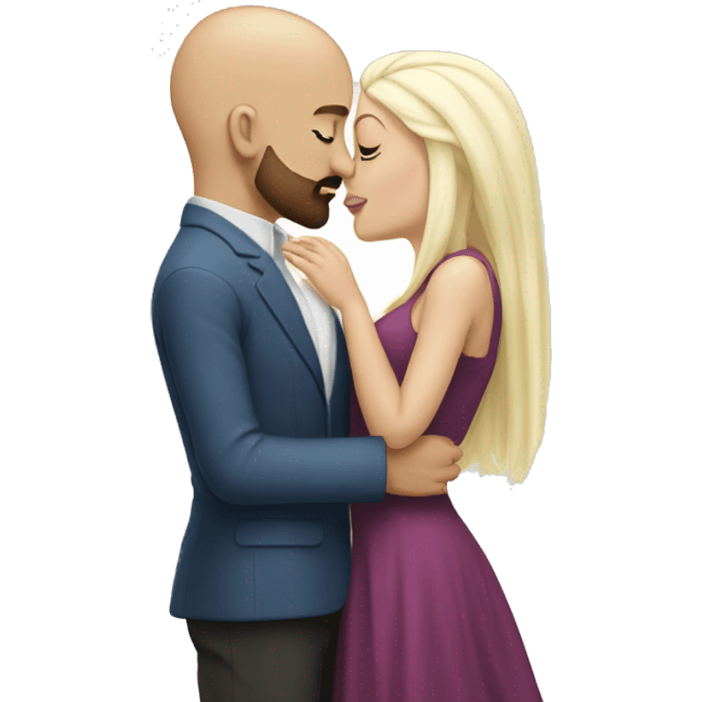 Light skinned male, bald with beard and mustache kissing a white female with long straight platinum blonde hair  emoji