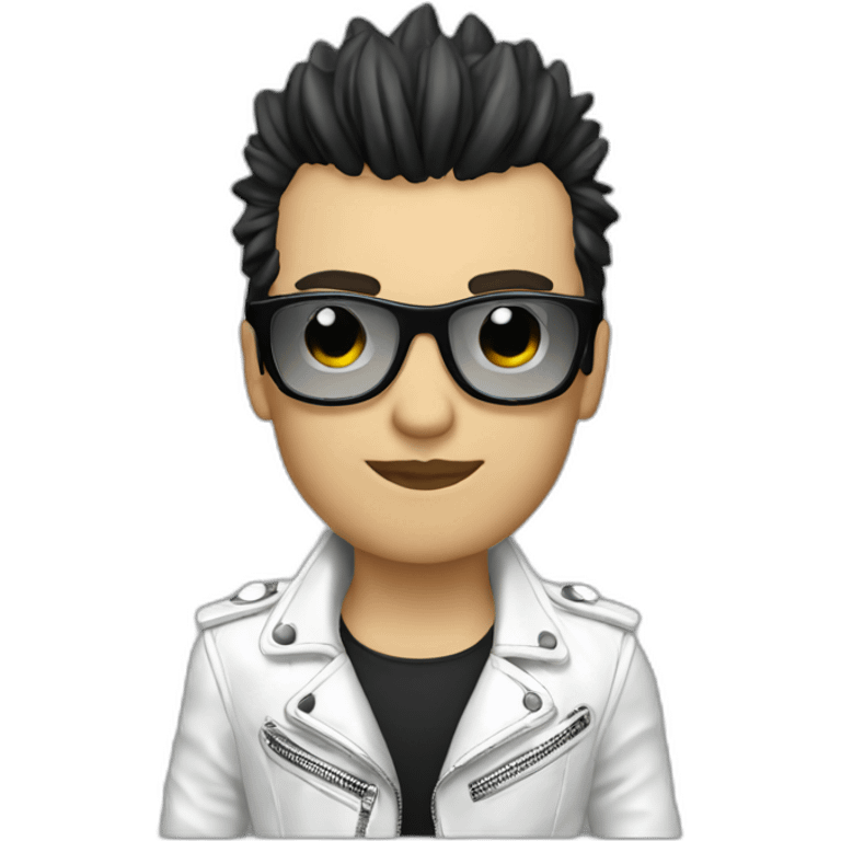 Punk male, with white leather jacket,mirror glasses emoji