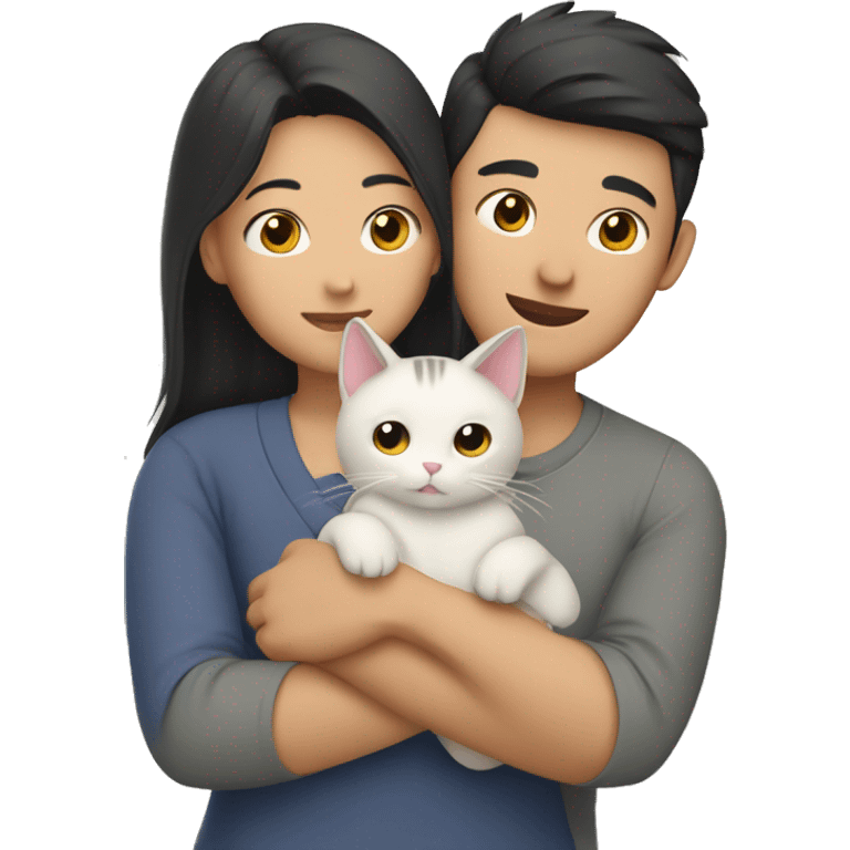 asian couple hugging with a cat emoji