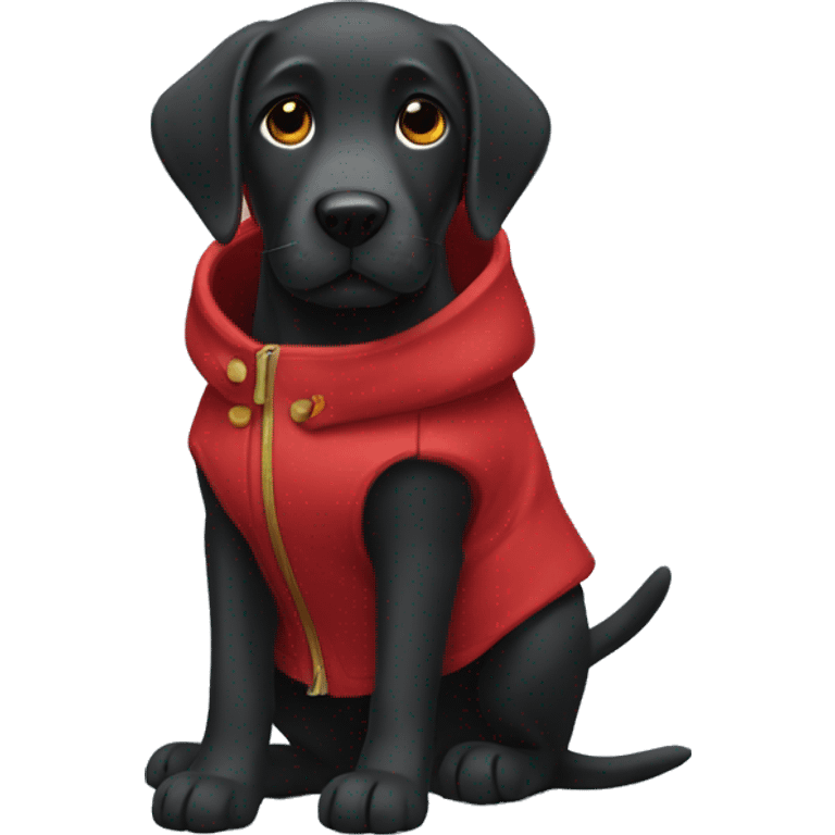 Black Labrador wearing a red coat emoji