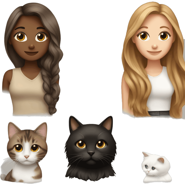 Long hair brown  white girl with 2 cats  one brown and one black emoji