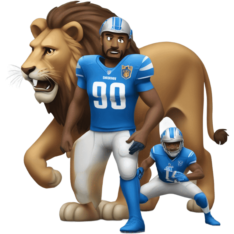 A Washington Commander taming a Detroit Lion emoji