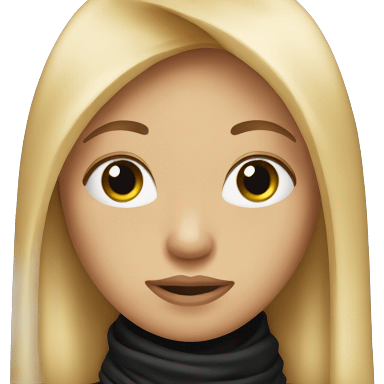 Cute woman with long straight blonde hair. A black scarf is covering the mouth. emoji