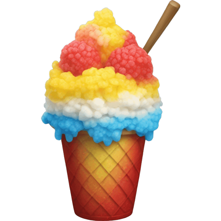 Hawaiian shaved ice with the colors red, yellow and blue emoji