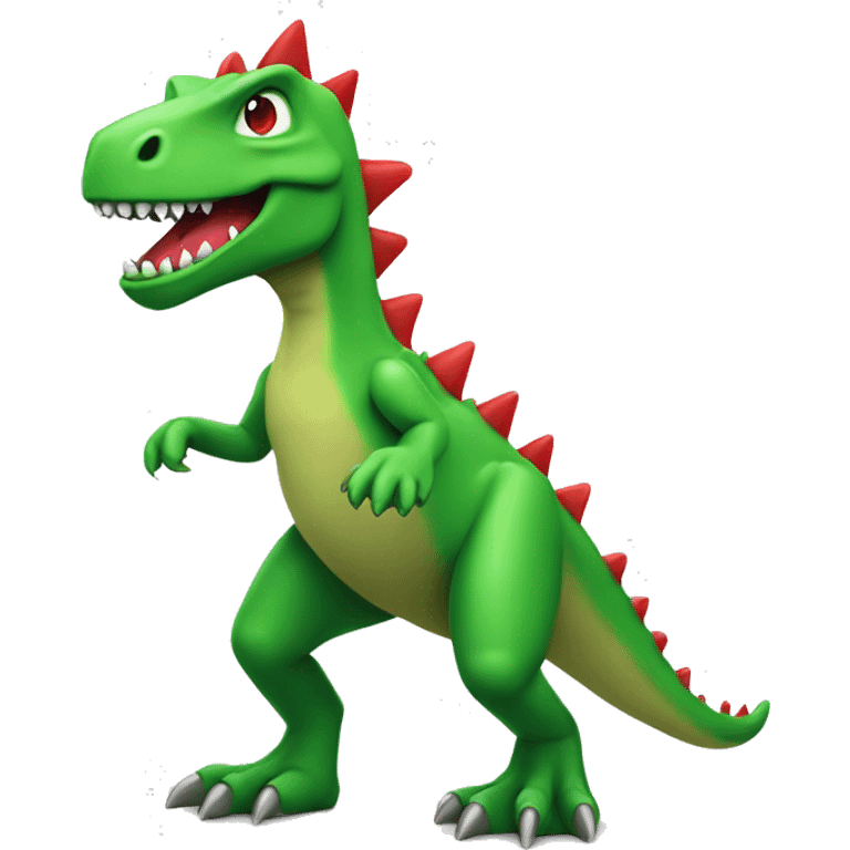 a green trex with blue spikes and red eyes, full body
 emoji