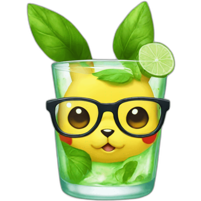 sick pikachu with glasses drinking mojito emoji