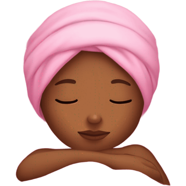 Brown girl with pink bonnet on sleeping in bed emoji