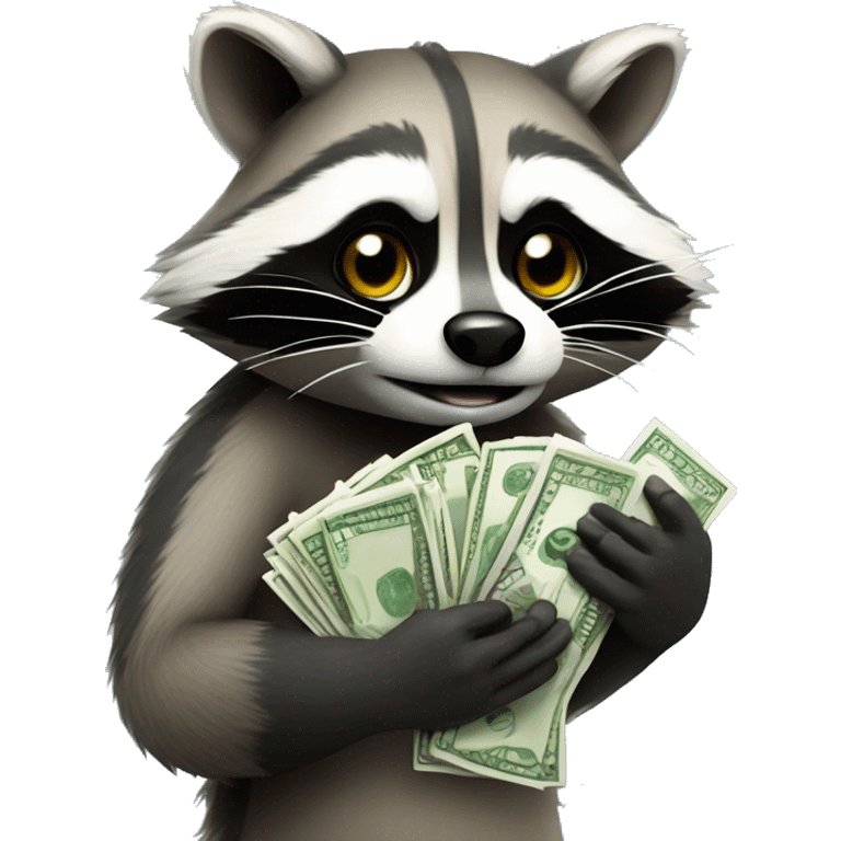 raccoon like with hand and money emoji