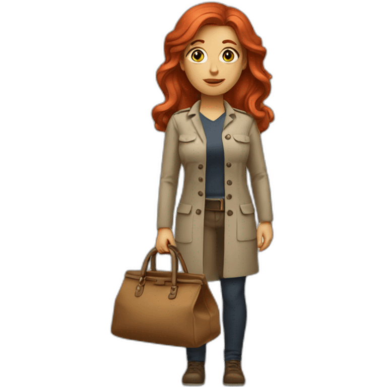 red hair female psycholog wear big brown bag emoji