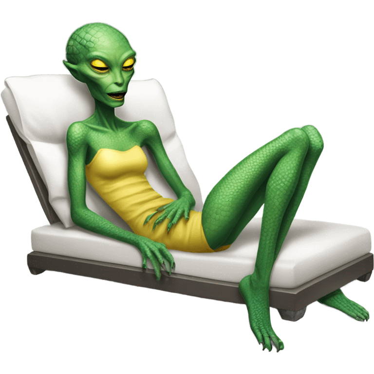 a Reptilian alien woman laying on the bed emoji