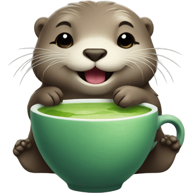 Cute otter drinks  matcha emoji