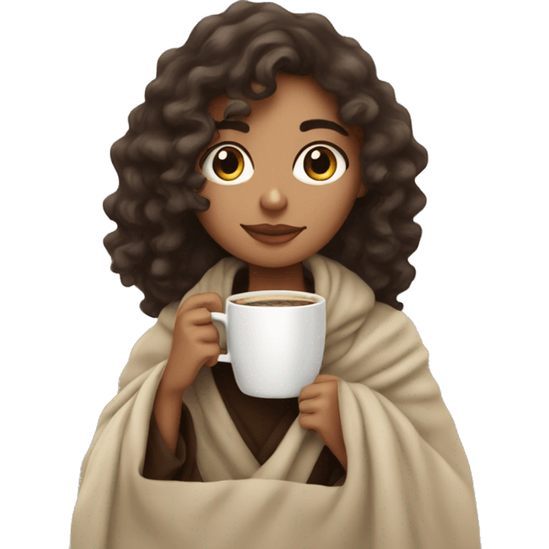 Lightskin girl with wavy hair drinking coffee under a blanket emoji