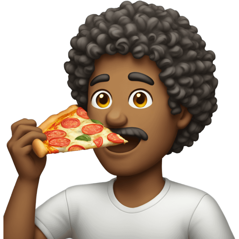 Man with curly hair eating pizza emoji