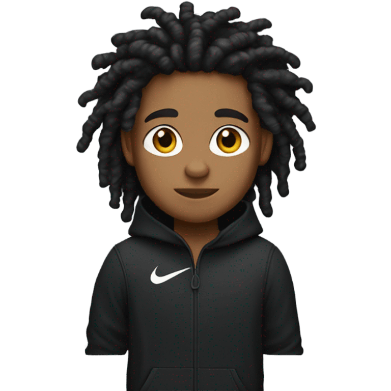 A brown boy with curly dreads and a black nike tech emoji