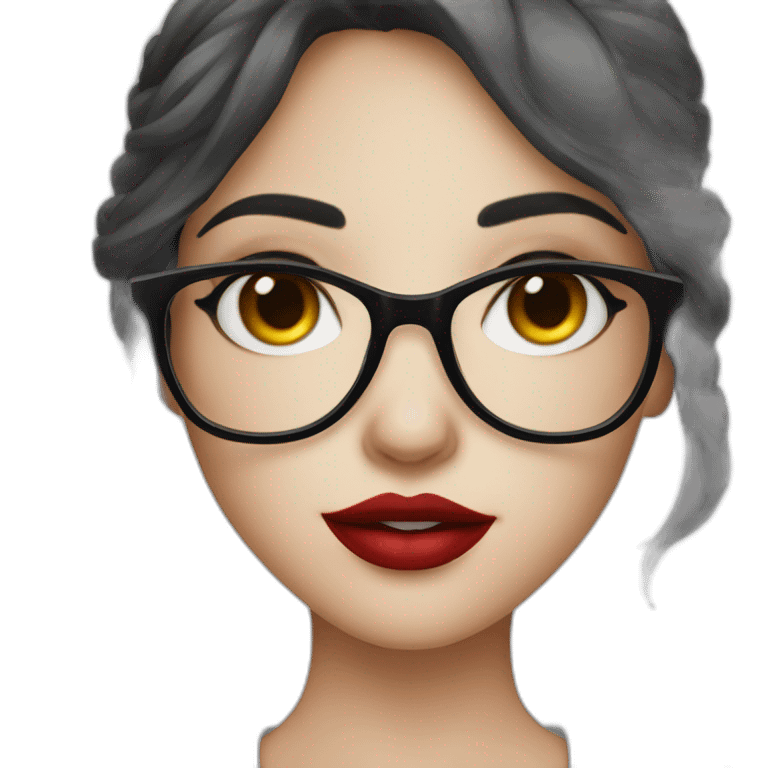 A girl with a dark hairstyle, red lipstick on her lips and glasses for vision emoji