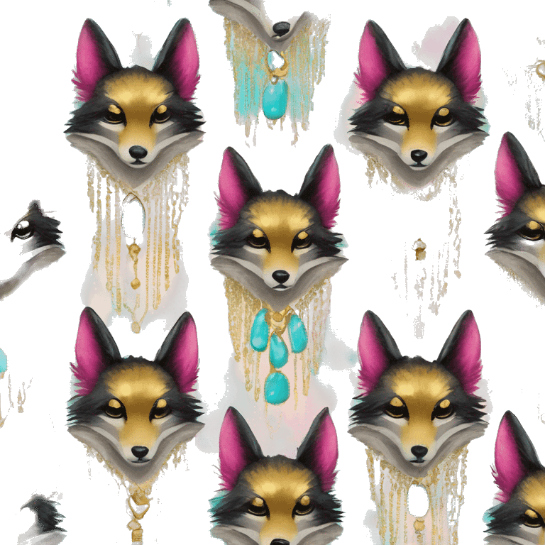 Dark black Beige cyan Pink magenta burgundy maroon cyan beige gray coyote fox black stripes wearing gold jewellery gold piercings gold gilded vintage watercolour tie dye black raven wings emoji